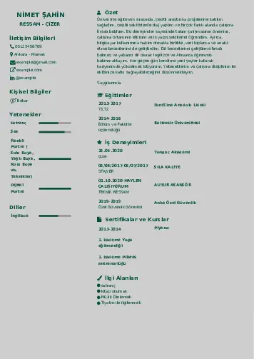 Ressam Cv Örnekleri cv indir